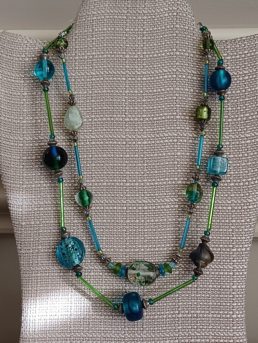 Treska Multi-Strand Art Glass Necklace 💙💫